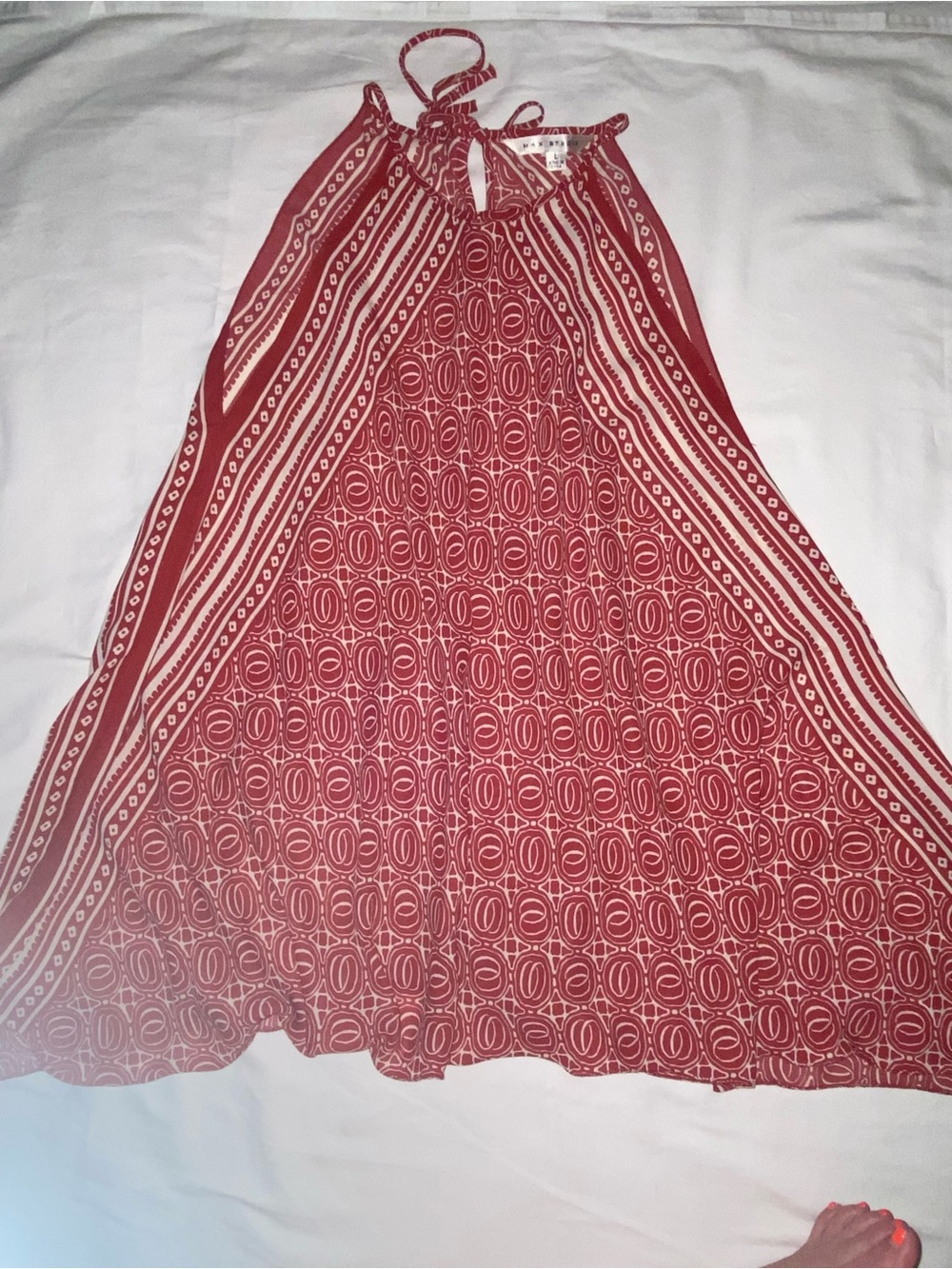 Max Studio Red and White Patterned Circle & Skater Skirt
